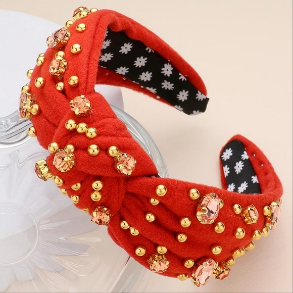 Orange Oval Crystal Ball Knot Headband Hair Bling Jewel Statement Accessory - Picture 8 of 8